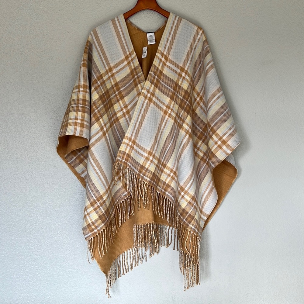 J.Crew Reversible Blanket Poncho Wrap with Fringe Size XS/S